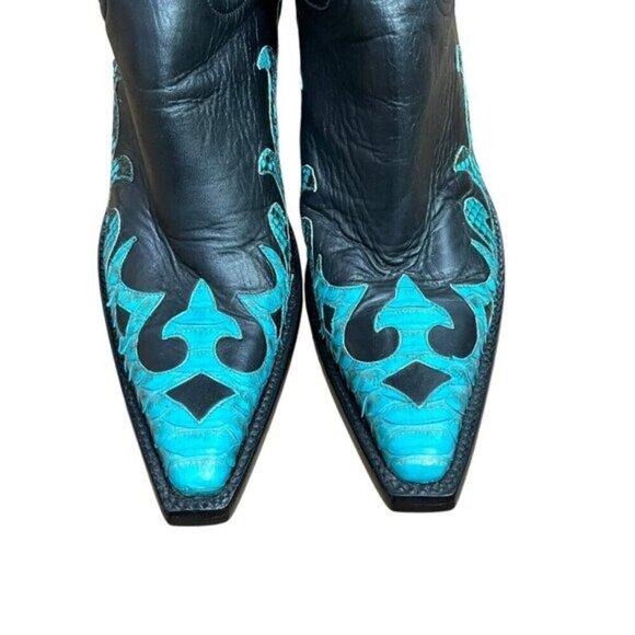 Old Gringo Black Leather Snip Toe Snake Skin Outlay Cowboy Boot Women Size  7B - Picture 2 of 12